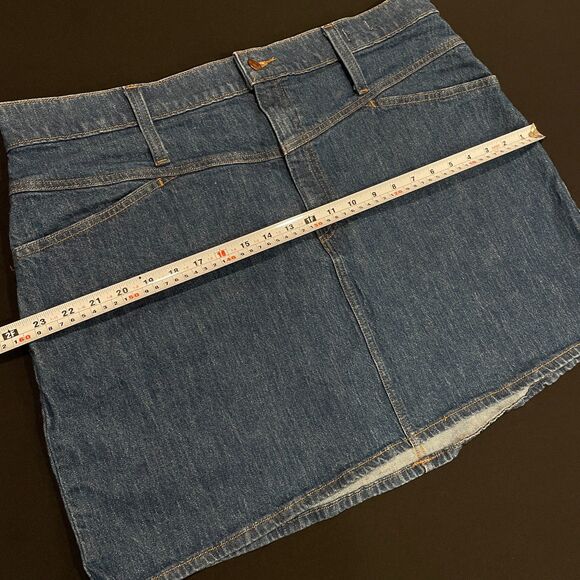 ~ Madewell 34 Skirt Stretch Denim A-Line Blue Medium Wash Pockets Zip Plus 18 - Picture 6 of 14